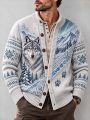 Gedruckte Strickjacke für Herren Winter mit Arctic Wolf-Muster