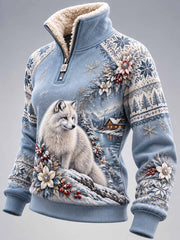 Damen Winter Arctic Fox Muster Bedrucktes Sweatshirt