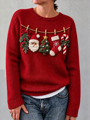 Weiblicher, gemütlicher Pullover im Vintage-Weihnachtsdesign
