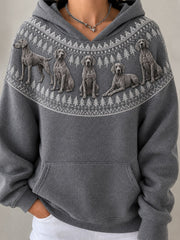 Damen Vintage Weimar aner Hunde Yoke Isle Muster Print Gemütlicher Hoodie