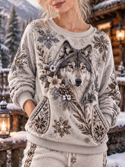 Damen Winter Wolf Kunstdruck Sweatshirt