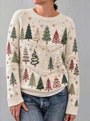 Damen Vintage Weihnachts bäume drucken Gemütliche Pullover