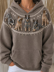 Damen Vintage Cattle Dogs Yoke Isle Muster Print Gemütlicher Hoodie
