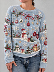 Weiblicher, gemütlicher Pullover im Vintage-Weihnachtsdesign