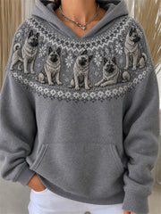 Frauen Vintage Norwegische Elkhound Hunde Yoke Isle Muster Druck Gemütlicher Hoodie