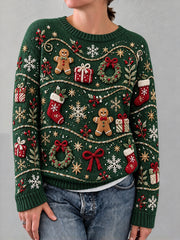 Weiblicher, gemütlicher Pullover im Vintage-Weihnachtsdesign