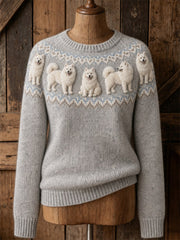 Damen Vintage Samoyed Dogs Yoke Isle Print Pullover mit Rundhals ausschnitt