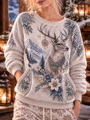 Damen-Winter-Sweatshirt mit Karomuster-Print
