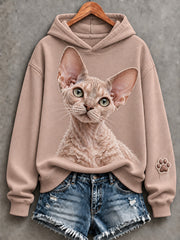 Damen niedlicher Devon Rex Katzen druck bequemer Kapuzen pullover