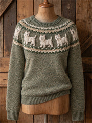 Damen Vintage West Highland White Terrier Hunde Yoke Isle Print Pullover mit Rundhals ausschnitt