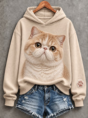 Frauen niedliche exotische Katze Print bequemer Hoodie