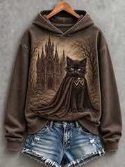 Damen Vintage Halloween Katzen druck Gemütlicher Hoodie