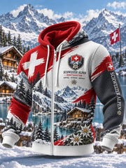 Herren-Jacke mit Kapuze und alpinem Gedenk-Graphic-Print