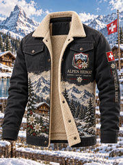 Herren-Fleece-Jacke mit alpinem Gedenk-Grafik druck