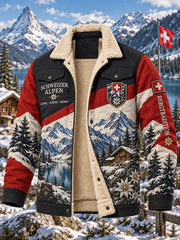 Herrenjacke mit Fleece-Innenfutter und alpinem Gedenkgrafikdruck
