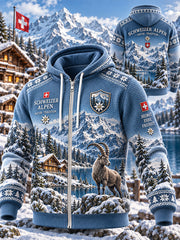 Herren-Jacke mit Kapuze und alpinem Gedenk-Graphic-Print