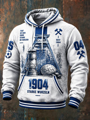 Herren Kapuzenpullover in Weiß mit Schalke-Fußballmotiv, lässig und trendig, deutsche Bundesliga