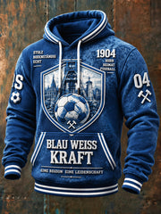 Dunkelblaues, lässiges und trendiges Kapuzen-Sweatshirt für Herren mit Fußball-Print der deutschen Bundesliga Schalke
