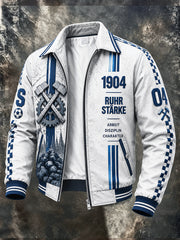 Herrenweiße, lässige und stilvolle Reißverschlussjacke der deutschen Bundesliga mit Schalke-Fußballmotiv