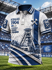 Herren-Fußball-Poloshirt von Schalke mit Patchwork-Print, lässiger Stil