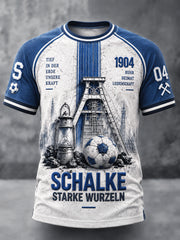 Herren-Bundesliga-T-Shirt mit Schalke-Fußball- und Bergarbeiterlampen-Print, lässig