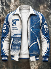 Herren-Bundesliga-Schalke-Fußball-Patchwork-Print Freizeitjacke mit Reißverschluss