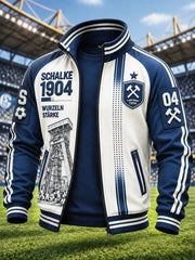 Herren-Bundesliga-Schalke-Fußballjacke mit Aufdruck, lässig, mit Reißverschluss