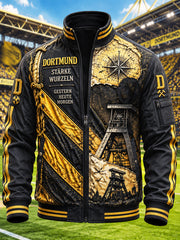 Herren-Retro-Bundesliga-Jacke von Borussia Dortmund mit Fußball-Print, lässig, mit Reißverschluss