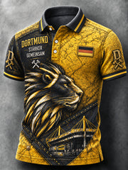 Herren-Bundesliga-Trikot von Borussia Dortmund mit Löwen-Print, lässiges Poloshirt