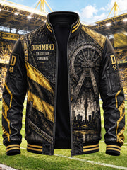Herren-Retro-Schwarz-Bundesliga-Borussia-Dortmund-Fußball-Print-Casual-Jacke mit Reißverschluss