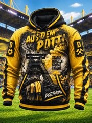 Herren-Kapuzenpullover in Gelb mit Borussia-Dortmund-Bundesliga-Fußballmotiv, lässiger Stil