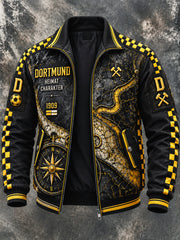 Herren Retro Deutsche Bundesliga Borussia Dortmund Fußball Patchwork-Print Freizeitjacke mit Reißverschluss