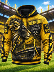 Herren-Gelbes Borussia-Dortmund-Fußball-Casual-Kapuzenpullover mit Löwen-Print