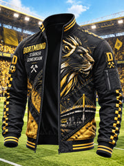 Herren-Bundesliga-Jacke von Borussia Dortmund mit Löwen-Print, lässig, mit Reißverschluss