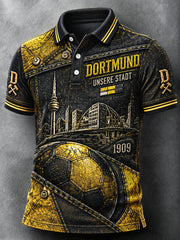 Herren-Poloshirt der deutschen Bundesliga von Borussia Dortmund mit Patchwork-Print, lässiger Stil