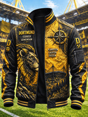 Herren Retro Deutsche Bundesliga Borussia Dortmund Fußball Löwen-Print Freizeitjacke mit Reißverschluss