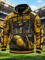 Herren-Retro-Hoodie der deutschen Bundesliga mit Borussia-Dortmund-Fußballmotiv, lässig geschnitten